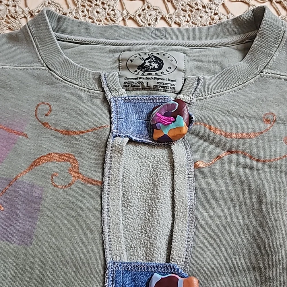 Vintage Authentic Pigment Sweatshirt Jacket with Clay Buttons & Jean Pocket - Picture 14 of 14